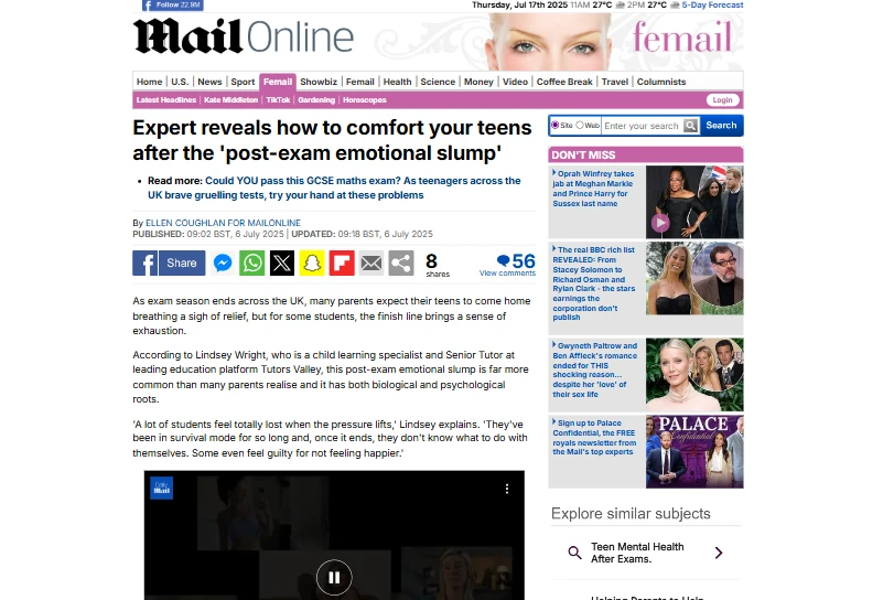 Expert reveals how to comfort your teens after the 'post-exam emotional slump' - Daily Mail
